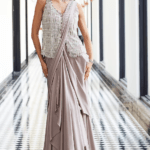 Ruby Tan Chiffon Draped Saree Set