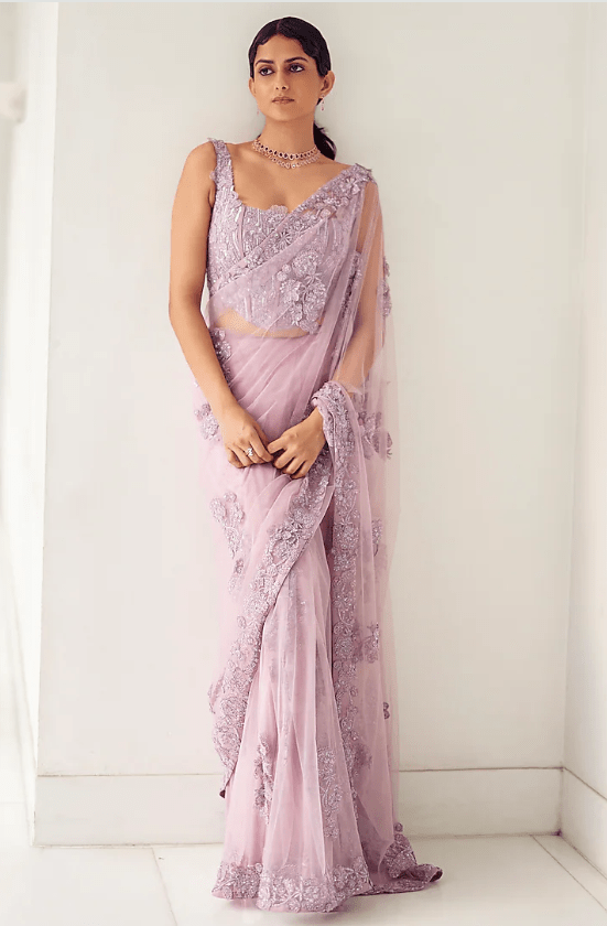 Lavender Soft Tulle Saree Set