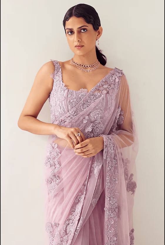 Lavender Soft Tulle Saree Set - Image 2
