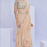 Gold Georgette Pre-Draped Saree Set