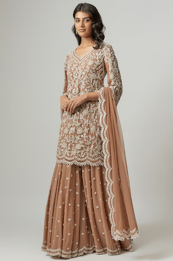Champagne Georgette Pearl & Cutdana Work Sharara Set
