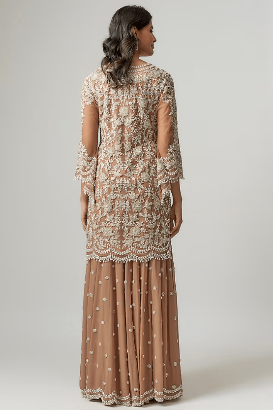 Champagne Georgette Pearl & Cutdana Work Sharara Set - Image 2