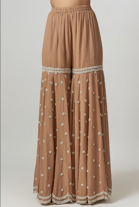 Champagne Georgette Pearl & Cutdana Work Sharara Set - Image 3
