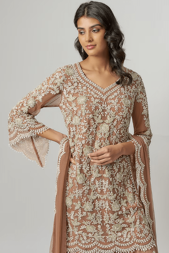 Champagne Georgette Pearl & Cutdana Work Sharara Set - Image 4