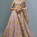 Dusty Pink Organza Floral Embroidered Lehenga Set