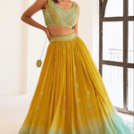 Yellow & Blue Ombre Georgette & Silk Lehenga Set