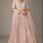 Dusty Pink Net Applique Embroidered Lehenga Set