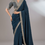 Navy Blue Silk Saree Set