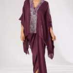 Plum Metallic Polymer & Crepe Chiffon Cape Set