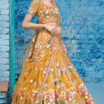 Yellow & Multi-Colored Tulle Net Hand Embroidered Lehenga Set