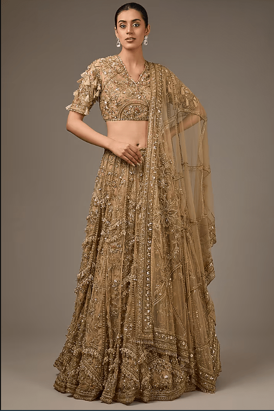 Gold Net Embroidered Lehenga Set
