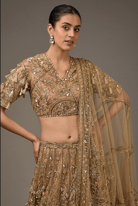 Gold Net Embroidered Lehenga Set - Image 4