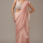 Dusky Pink Chiffon Draped Saree Set