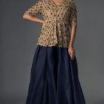 Beige Net Jewel Embroidered Jacket Set