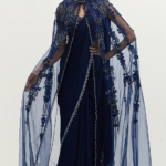 Navy Blue Georgette Embroidered Saree Set