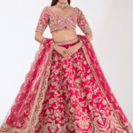 Cherry Red Raw Silk Hand & Machine Embroidered Lehenga Set