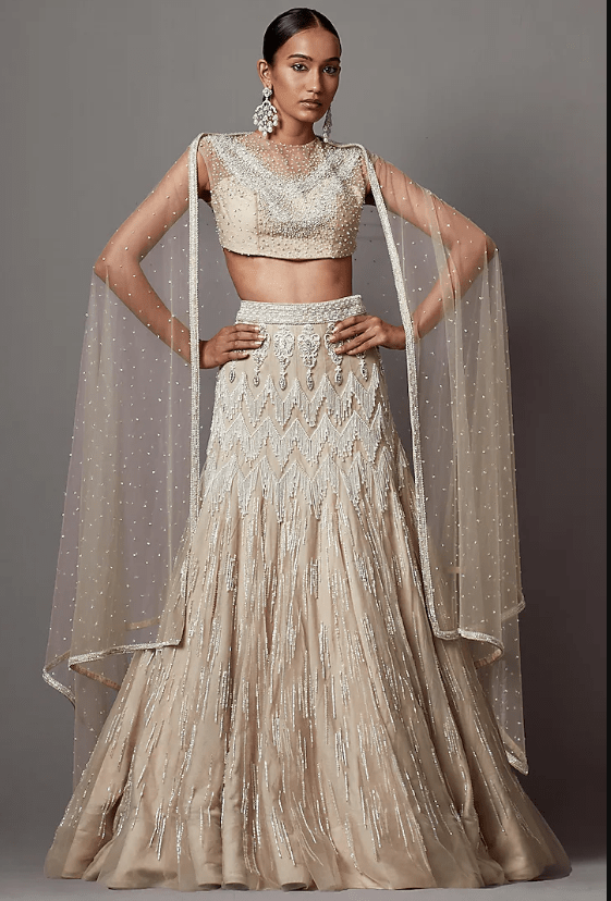 Greige Net Handwork Lehenga Set