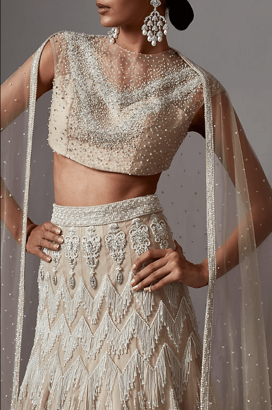 Greige Net Handwork Lehenga Set - Image 4