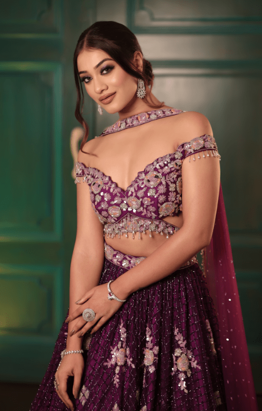 Purple Jaal Lehenga - Image 2