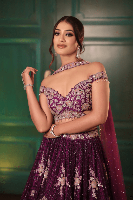 Purple Jaal Lehenga - Image 3