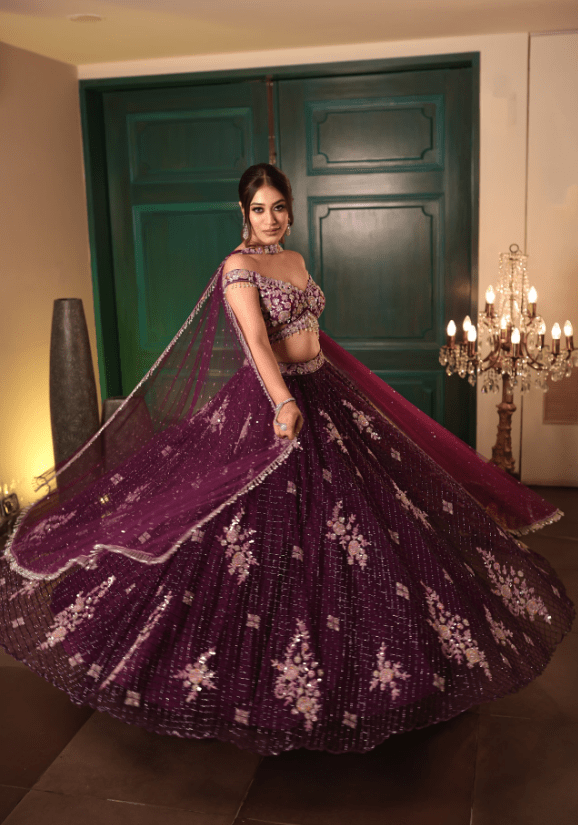 Purple Jaal Lehenga - Image 4