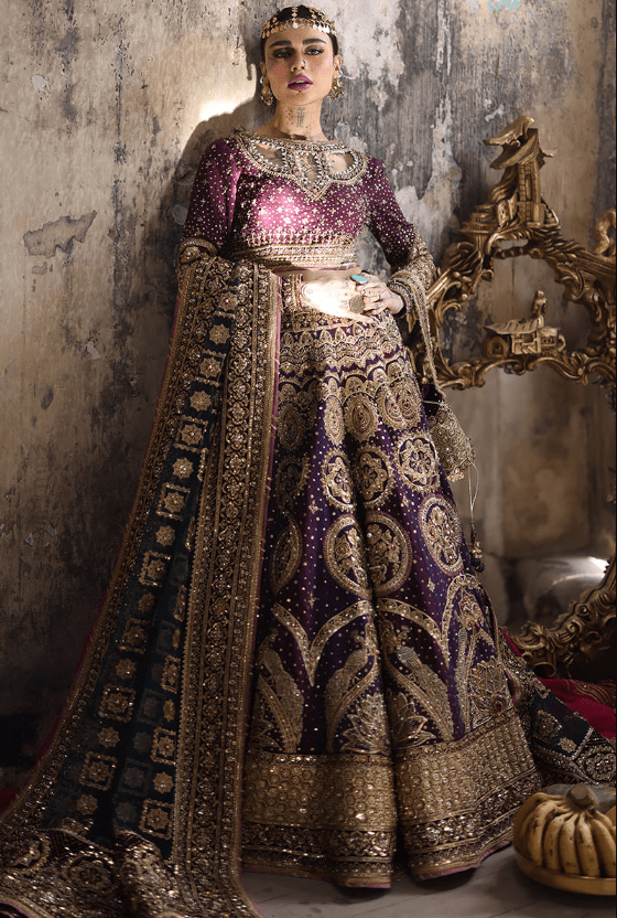 purple pakistani bridal dresses Style Purple Wedding Dress Pakistani Classy Purple Designer Pakistani Wedding Long Trail Gown With