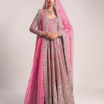 Pink Pakistani Bridal Dress In Pishwas Frock Style