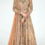 Pakistani Bridal Outfit In Long Tail Gown Dupatta Style