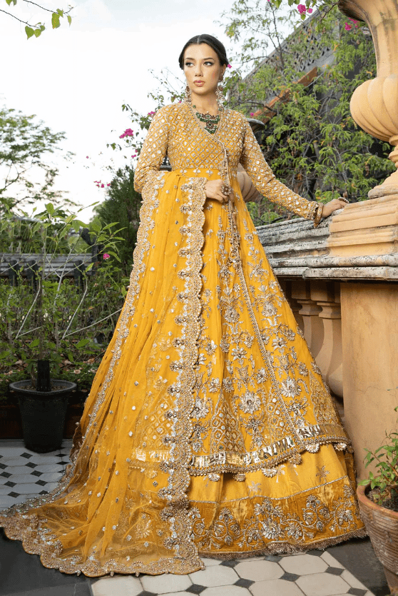 pakistani bridal dresses in golden colour sierra Pakistani indian wedding bridal dresses mehndi nikkah outfits usa uk  – Pakistani Designer Dresses