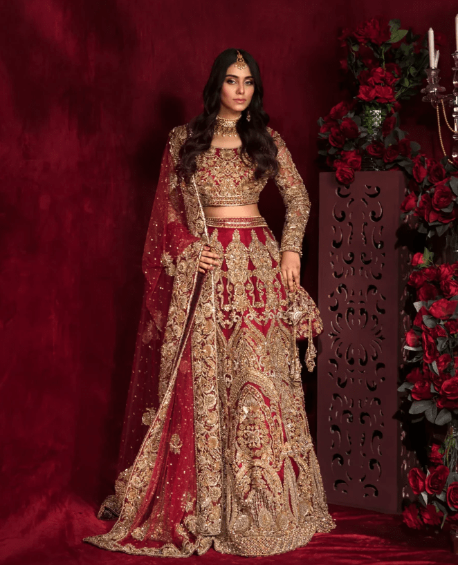 Royal Pakistani Bridal Dress In Red Lehnga Choli Style  Lady Selection Inc