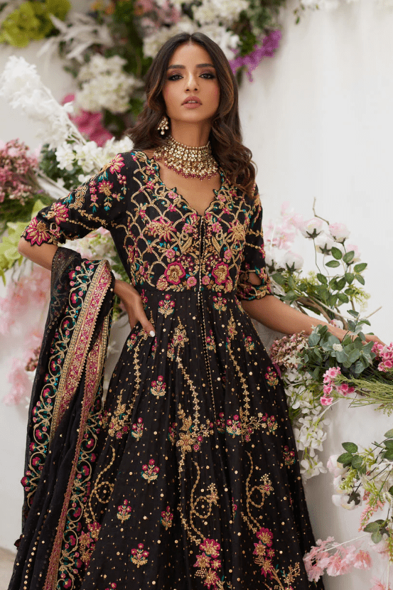 Pakistani Wedding Dress in Black Pishwas Lehenga Style  Lady Selection Inc