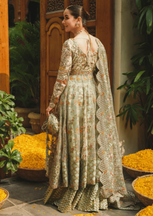 slim fit dress slacks Elegant Mint Green Pakistani Dress for Wedding in Organza Net – Nameera by  Farooq main image 0