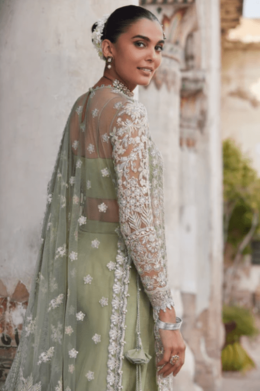 Mint Green Embroidered Pakistani Wedding Dress in Gown Gharara Style  Lady  Selection Inc
