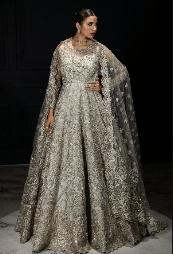 blue and silver dress pakistani Sky Blue Lehenga Choli for Pakistani Wedding Dresses SMALL main image 0