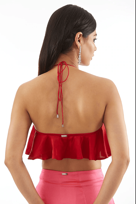 Red Satin Ruffled Top - Image 2
