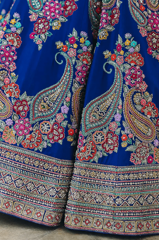 Royal Blue Pure Silk Pearl & Zardosi Embroidered Lehenga Set - Image 3