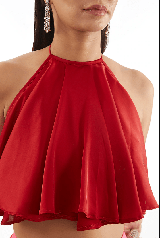 Red Satin Ruffled Top - Image 3