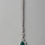 White Finish White & Green Swarovski Zirconia Maangtikka In Sterling Silver