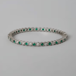 White Finish White & Green Swarovski Zirconia Bangle In Sterling Silver