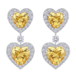 White Finish Yellow Heart Swarovski Chandelier Earrings In Sterling Silver