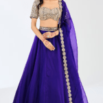 Persian Blue Georgette & Organza Mirror Hand Embroidered Lehenga Set