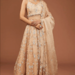 Champagne Satin Organza Cutdana Work Lehenga Set