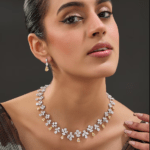 White Finish Zircon & Synthetic Topaz Stone Necklace Set In Sterling Silver