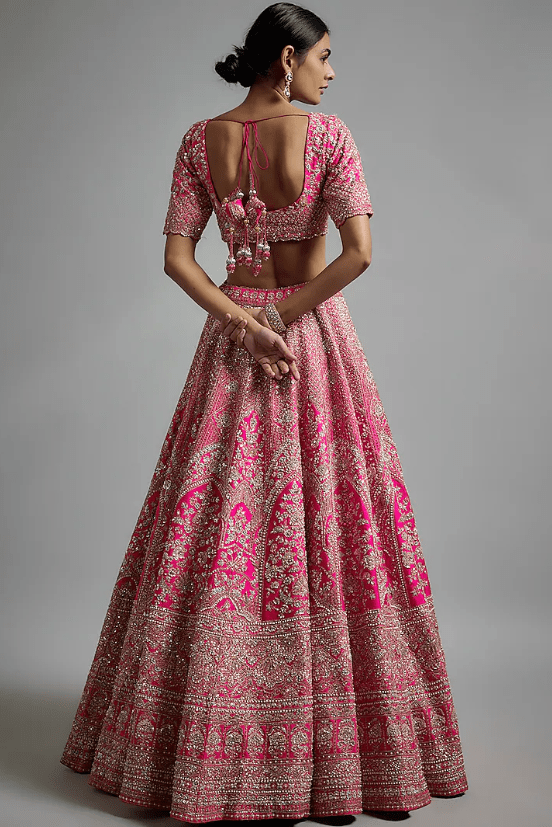 Pink Raw Silk Zardosi Hand & Machine Embroidered Lehenga Set - Image 2