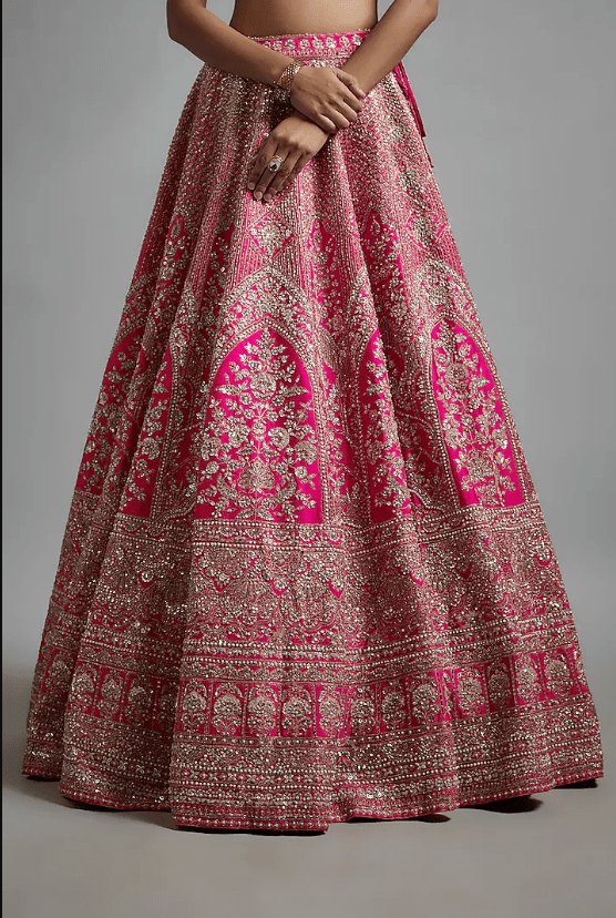Pink Raw Silk Zardosi Hand & Machine Embroidered Lehenga Set - Image 3
