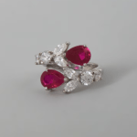 White Finish Red & White Swarovski Zirconia Ring In Sterling Silver