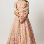Cream Organza Floral Embroidered Lehenga Set