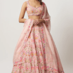 Rose Pink Organza Crystal Embroidered Lehenga Set