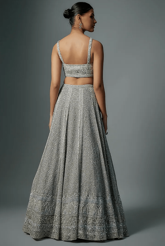 Grey Raw Silk Zardosi & Sequins Hand Embroidered Lehenga Set - Image 2