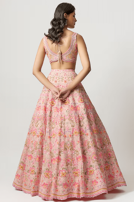 Rose Pink Organza Crystal Embroidered Lehenga Set - Image 2